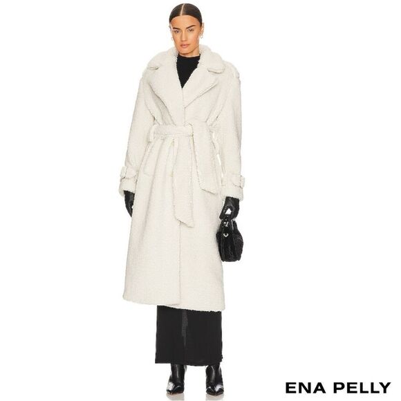 Ena Pelly **NWT** Harri Oversized Belted Teddy Coat in Bone White - Picture 2 of 14